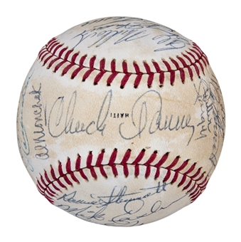 1980 Pittsburgh Pirates Team Signed OWS Kuhn Baseball with 30 Signatures Including Stargell and Blyleven (JSA)